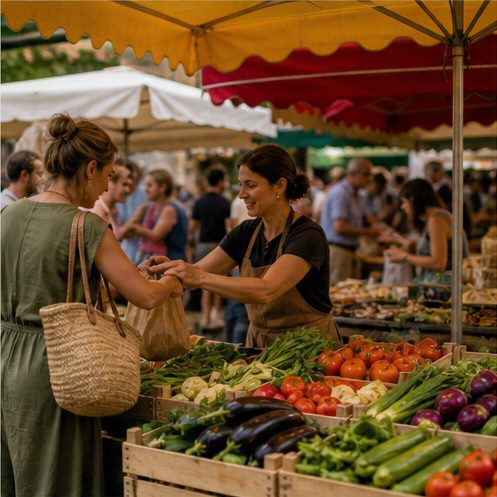 Étal coloré de légumes frais sur un marché local